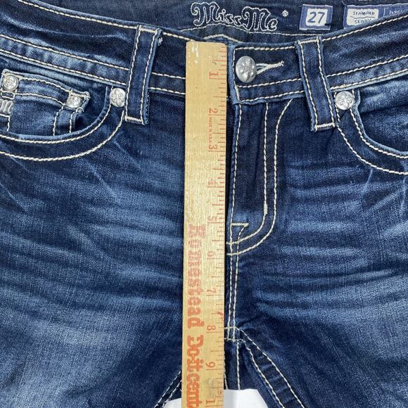 Miss Me Jeans Womens 27 (29x32) Skinny Dark Wash Flap Pocket Embellished Denim - Picture 9 of 11